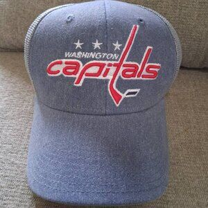 Washington Capitals Hat Adidas NHL Logo Flex Fit L/XL Blue/Gray Mesh Hockey